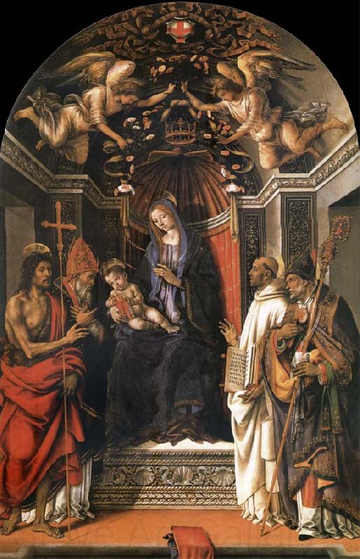 Fra Filippo Lippi The Madonna and the Nno enthroned with the holy juan the Baptist, Victor Bernardo and Zenobio Spain oil painting art